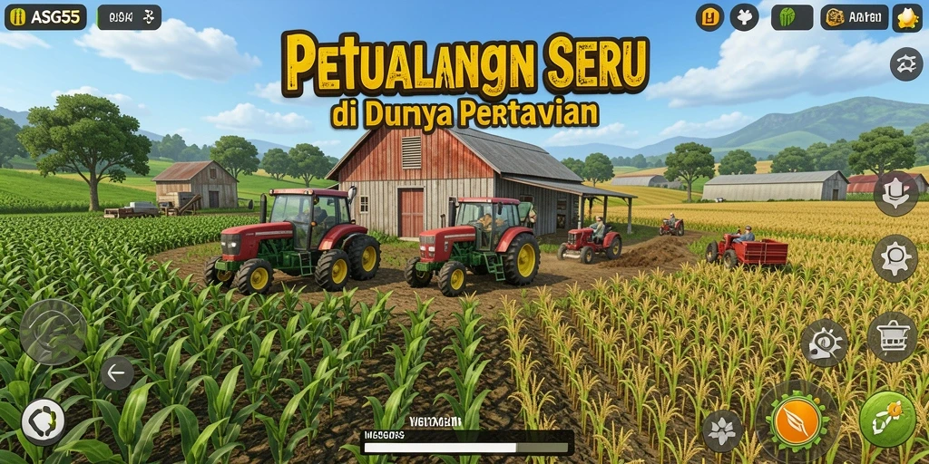 Screenshot gameplay ASG55 menampilkan kebun yang indah dan hewan ternak.