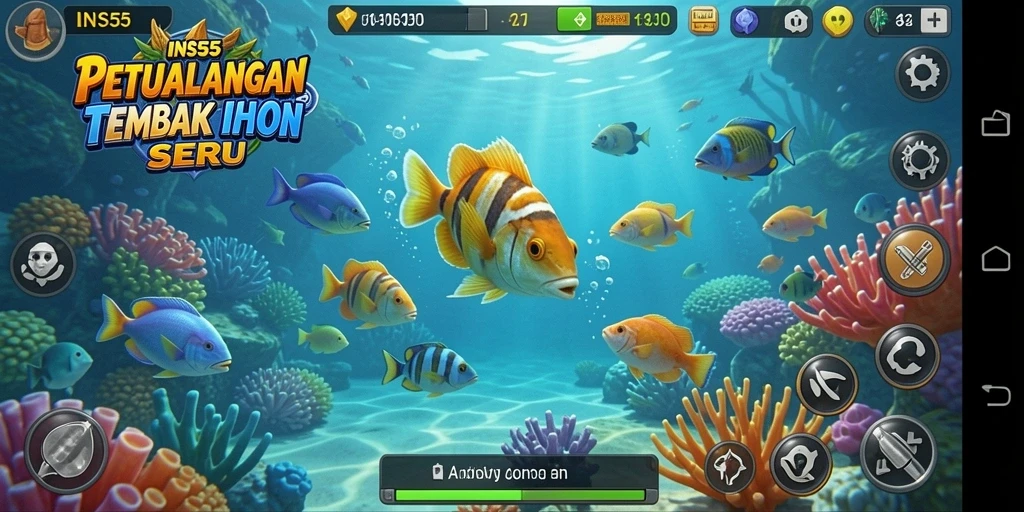 Screenshot dari gameplay seru INS55 saat menangkap ikan.