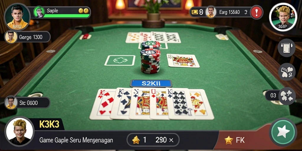 Tampilan gameplay seru dari K3K3 dalam aksi Gaple.