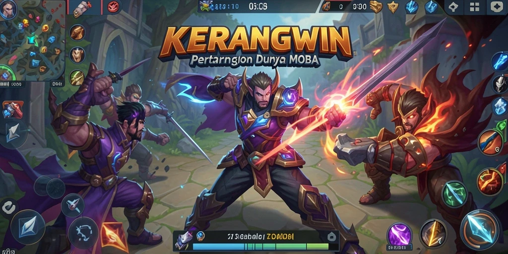 Tampilan gameplay KERANGWIN yang penuh aksi di arena pertarungan.