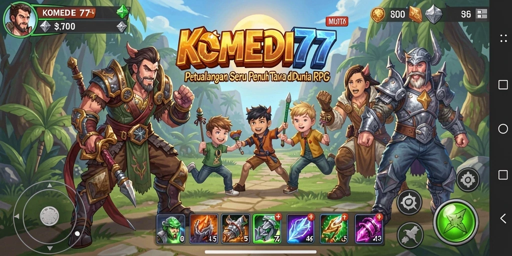 Gameplay seru KOMEDI77 dengan karakter dan humor yang menghibur.