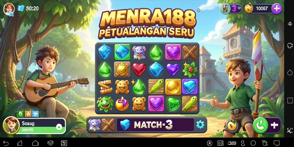 Screenshot gameplay MENARA188 menampilkan kombinasi warna-warni dari objek Match-3.