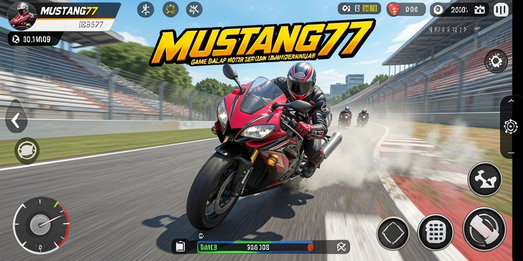 Tangkapan layar dari gameplay balapan motor yang seru di MUSTANG77.