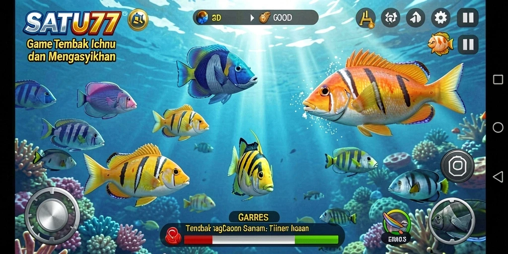 Tangkapan layar menampilkan aksi seru dalam permainan Tembak Ikan.