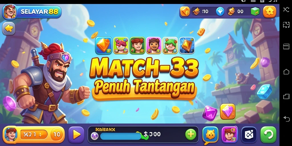 Screenshot gameplay Match-3 yang penuh warna di SELAYAR88.