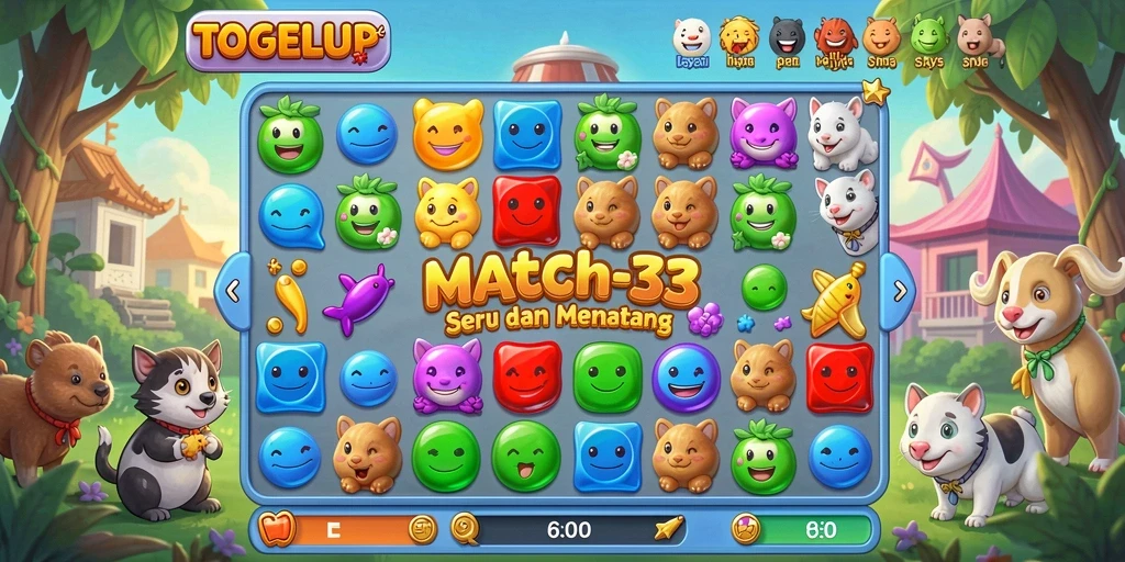 Gameplay seru TOGELUP dengan tantangan match-3 yang menyenangkan.