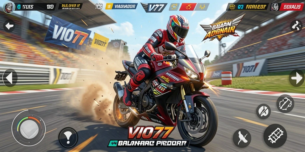 Tangkapan layar VIO77 menampilkan aksi balapan motor yang seru dan mendebarkan.