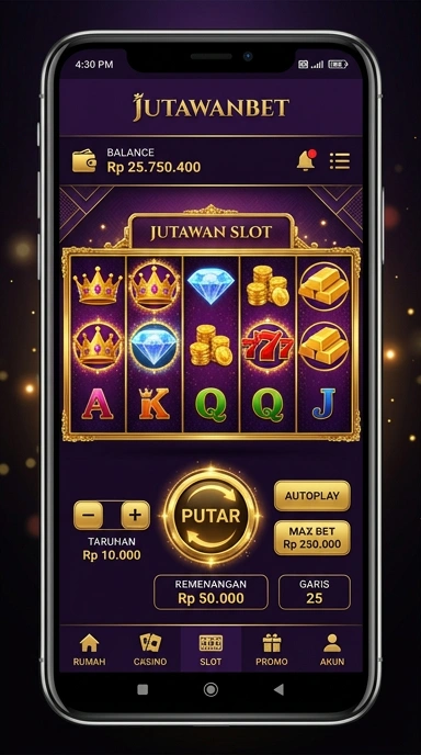 Tampilan utama aplikasi Jutawanbet yang menarik dan intuitif.